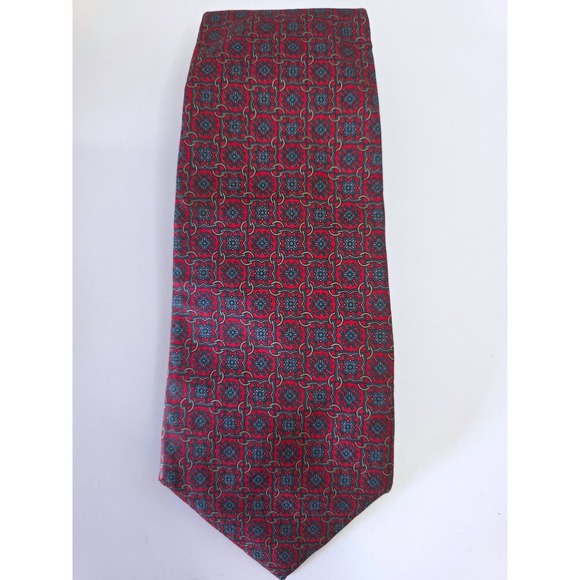 Christian Dior Other - Christian Dior Mens Silk Tie Red Blue Geometric Medallion Woven in Italy USA